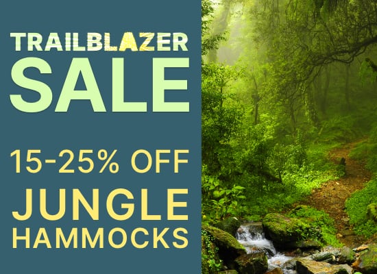Trailblazer sale banner: 15-25% off jungle hammocks.