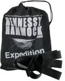 Photo of Expedition stuff sack and black webbing straps on a white background.