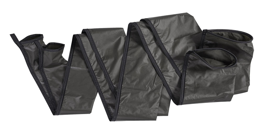 A pair of snakeskin hammock and tarp sleeves partially unfolded.