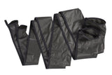 Two snakeskins folded in a zigzag pattern, and showing entrances.