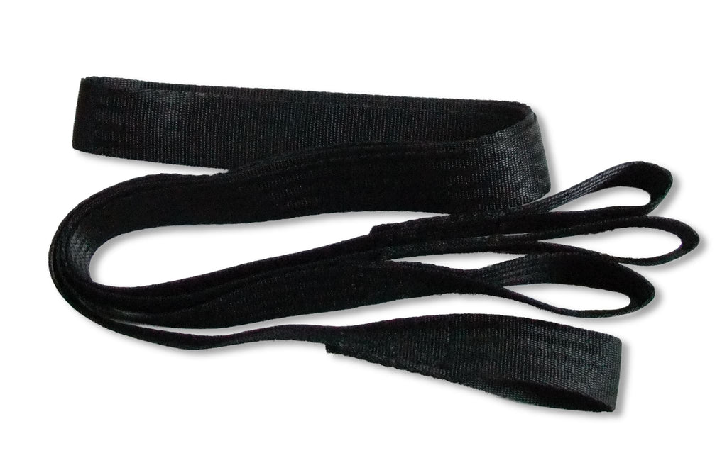photo of black polyester webbing straps that are one inch wide.